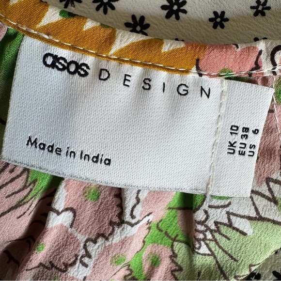 ASOS DESIGN 70s Retro Boho Mixed Floral Print Midi Dress Bell Sleeves Size 6 - Picture 11 of 13